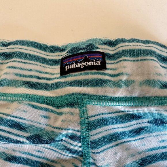 Patagonia Girls Capilene Base Layer Leggings Pants Sz L 12 Green & White Stripes - Picture 3 of 8